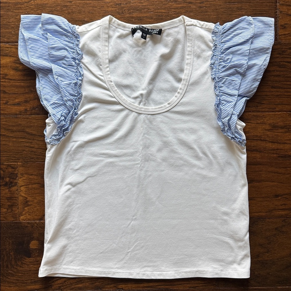 Veronica Beard ruffle sleeve t shirt size small